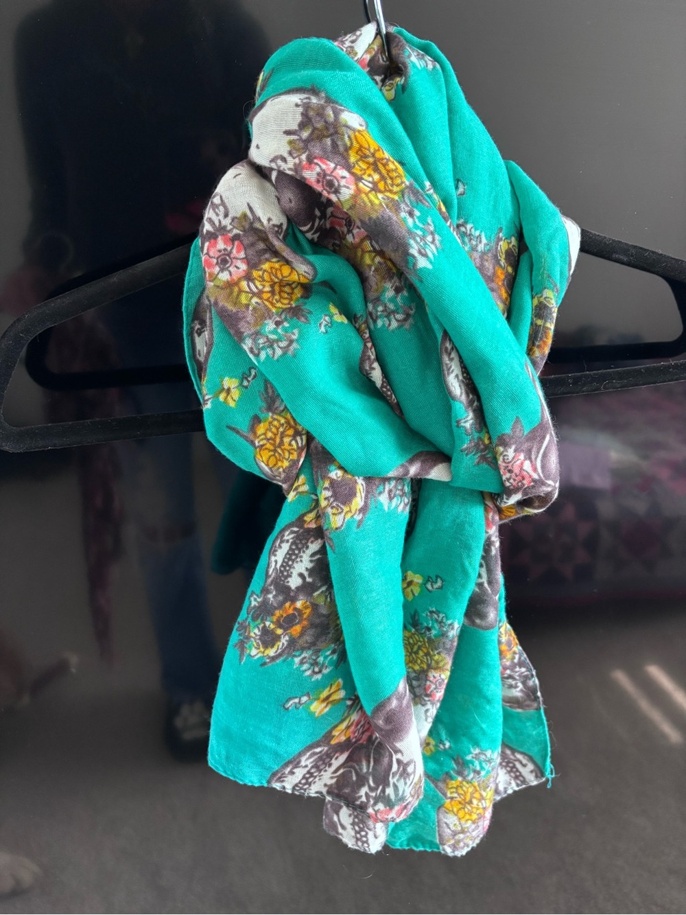 Floral Skull Print Teal Women's Scarf